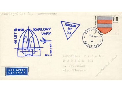1971, 40 let ČSA Karlovy Vary, letecký dopis
