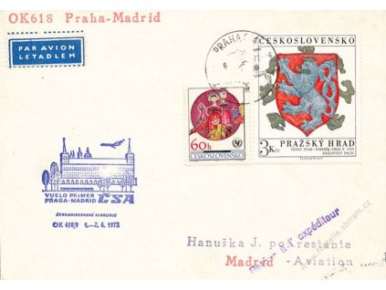 1972, První let Praha-Madrid, let. dopis