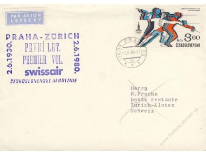 1980, 1.let Praha-Zürich, let. dopis