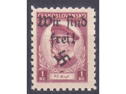 1Kč TGM, přetisk WIR SIND FREI, * po nálepce