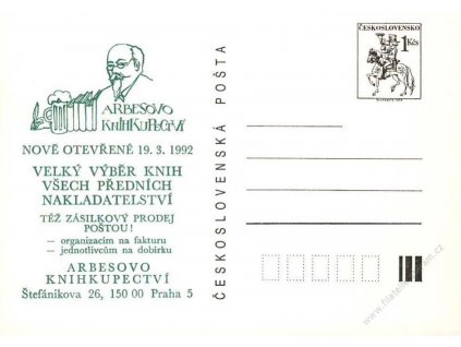 1992, Arbesovo knihkupectbví, dopisnice