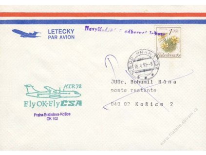 1992, Praha-Bratislava-Košice, letecký dopis