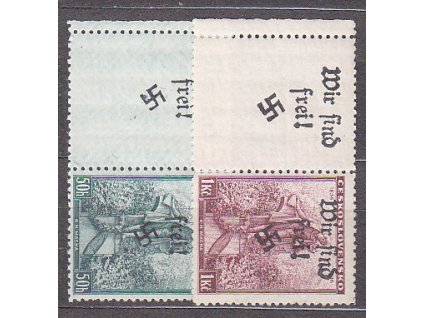 50h-1Kč Mácha, levé kupony s přetiskem WIR SIND FREI, **