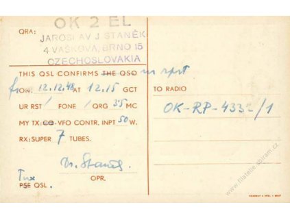 Potvrzení spojení, 1948, karta