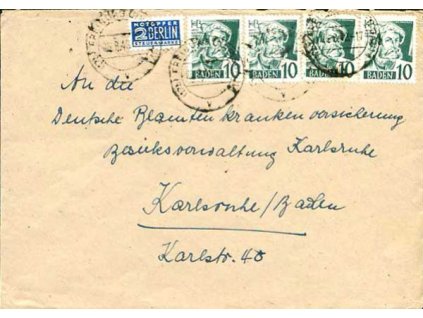 Baden, 1949, DR Freiburg, dopis, stopy pošt. provozu