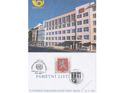 2001, Praha, Rekonstrukce pošty Praha 7, pamětní list, A5