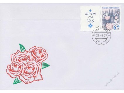 2003, FDC 354 Růže nad Prahou, nevydaná, stopy pásce