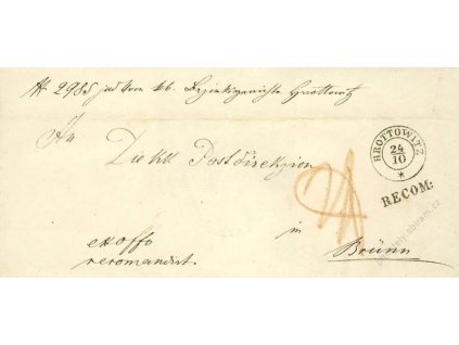 Hrottowitz + RECOM:, skládaný dopis z roku 1851