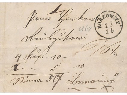 Horzowitz, skládaný cenný dopis z roku 1869