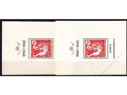 1968, aršík 50 let ČSR, 2 ks, mřížkovaný a hladký, Nr.A1721, **