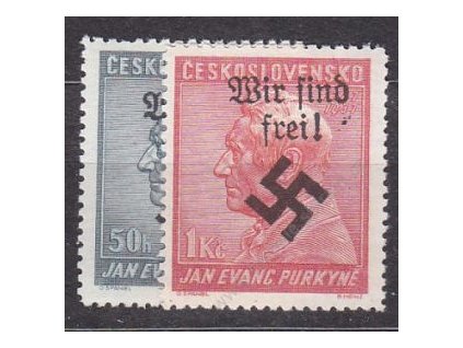 50h-1Kč Purkyně, série s přetiskem WIR SIND FREI