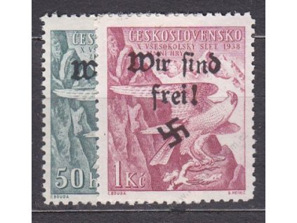 50-1Kč Slet, přetisk WIR SIND FREI, **