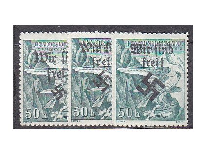 50h Sokol, 3 ks, přetisk WIR SIND FREI, různě velká svastika, **