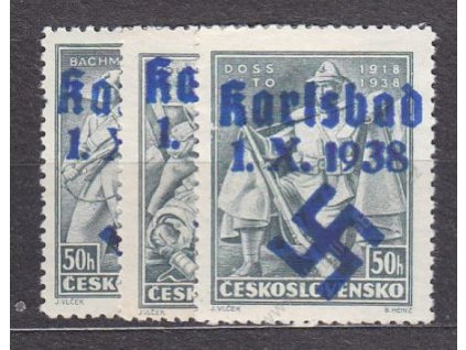 50h Vojenské, série s přetiskem KARLSBAD 1.X.1938, **