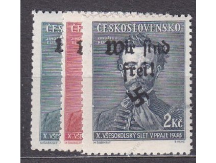 50h-2Kč Fugner, 3 zn. s přetiskem WIR SIND FREI