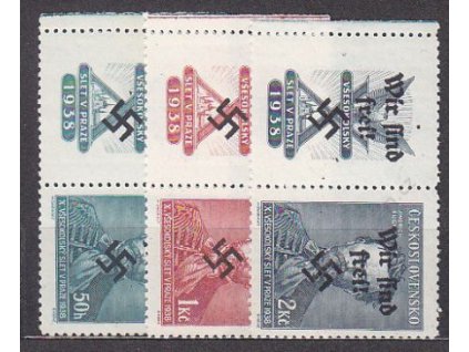 50h-2Kč Fugner, levé kupony s přetiskem WIR SIND FREI