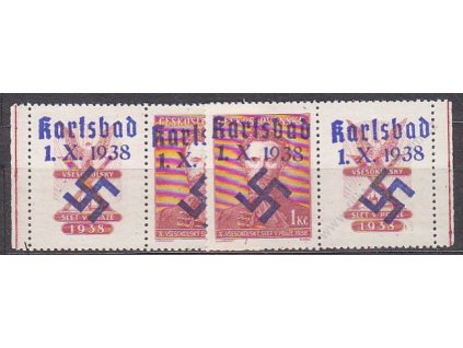 1Kč Fugner, L+P kupon s přetiskem KARLSBAD 1.X.38