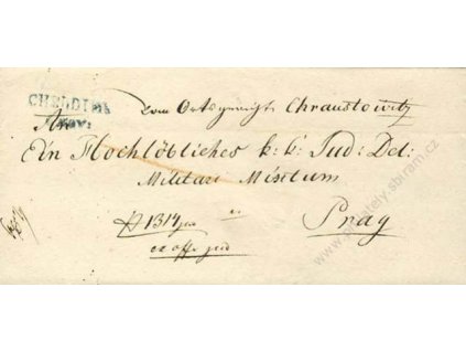 Chrudim, modré razítko, skládaný dopis