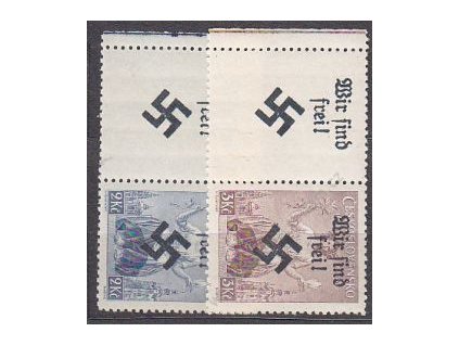 2-3Kč Republika, přetisk WIR SIND FREI, levé kup.