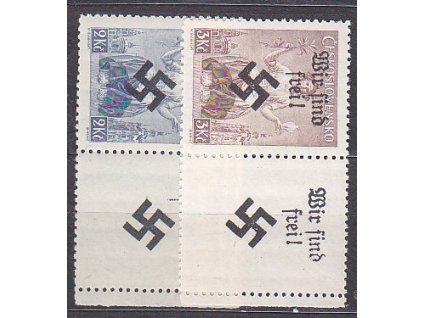 2-3Kč Republika, pravé kupony s přetiskem WIR SIND FREI, **