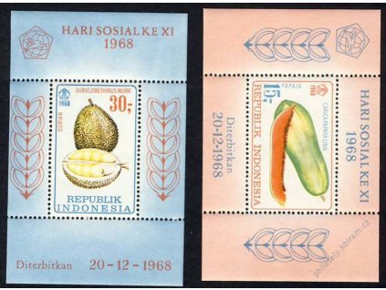 Indonésie, 1968, aršíky Ovoce, MiNr.Bl.13,14, **