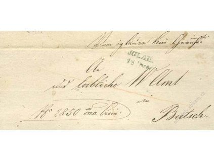 Jglau, modré razítko, dopis z roku 1845