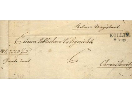 Kollin, skládaný dopis z roku 1847, stopy pošt. provozu