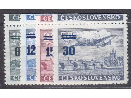1949, 8-30Kčs Letecké, horní okraje, Nr.L29-32, * po nálepce