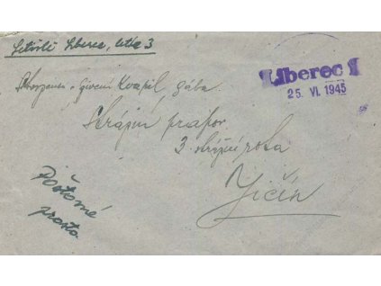 Liberec, 1945, dopis, odesláno z letiště, letka 3