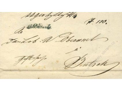 M.Budwitz, modré razítko, skládaný dopis