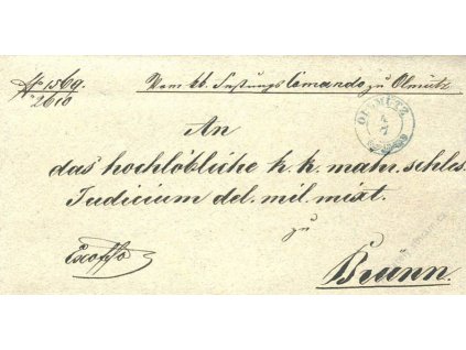 Ollmutz, modré razítko, dopis, rok 1848