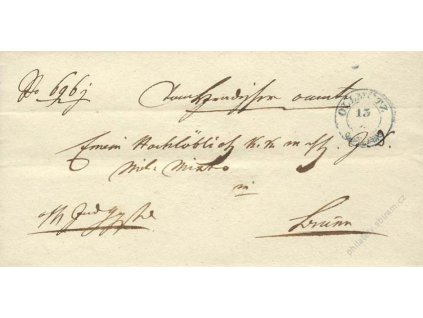 Olmutz, modré razítko, skládaný dopis z roku 1847
