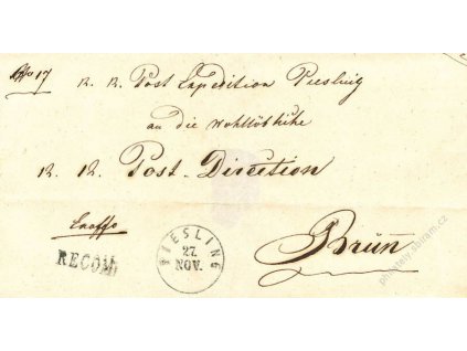 Piesling + Recom, skládaný dopis z roku 1851