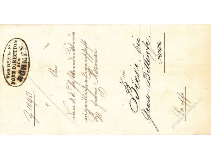 Post-Direction fur Bohmen, dopis z roku 1868