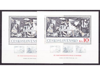 1981, aršík 10Kčs.P.Picasso, 2ks aršíků, s a bez křížků, Nr.A2496, **