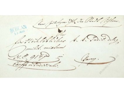 Schlan, modré razítko, skládaný dopis z roku 1850