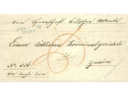 Schellettau, modré razítko, skládaný dopis z roku 1845