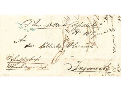 Schelletau, modrá razítko, skládaný dopis z roku 1849