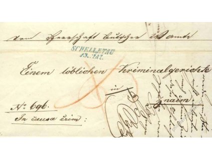 Schelletau, modré razítko, skládaný dopis