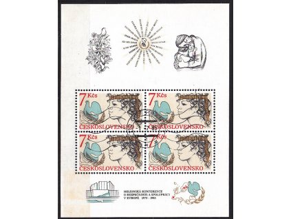 1985, 7Kčs aršík Helsinská konference, zoubkovaný, strojové razítko, Nr.A2704A, lep **