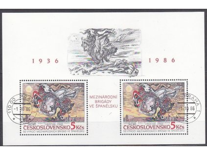 1986, 5Kčs aršík Interbrigády, Nr.A2763, razítkované, denní razítko