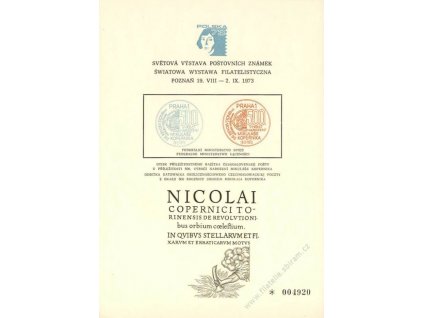 1973, Výstava známek Poznaň, pamětní list