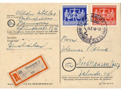 Sovětská zóna, 1948, DR Hannover, R-lístek