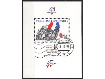 1989, 5Kčs aršík Dobytí Bastily, strojové razítko, kat. Pofis Nr.A2896