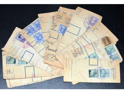 1945, 20 ks útržků průvodek s provizorními razítky