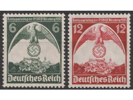 1935, 6-12Pf série, MiNr.586-87, * po nálepce