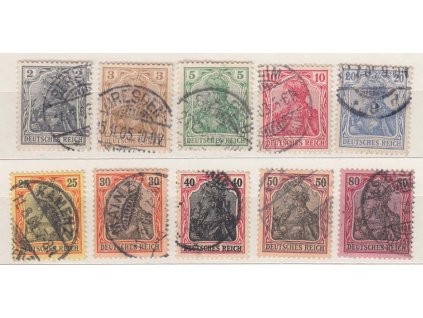 1902, 2-80Pf série Germanie, MiNr.68-77, razítkované