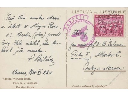 Lietuva, 1939, DR Kaunas, pohlednice zasl. do Protektorátu