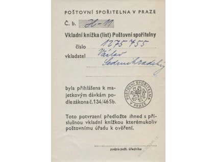 Poštovní spořitelna v Praze, list, původní lep - **