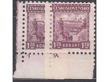 1926, 1.20Kč Strahov, 2 rohové kusy s DČ 1 a 1A, Nr.219, * po nálepce, ilustrační foto
